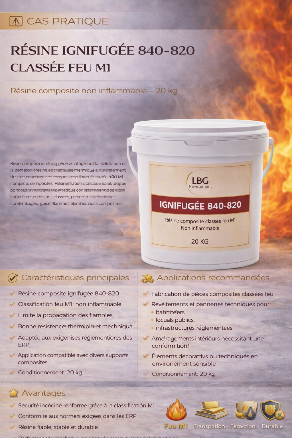 Résine ignifugée 840-820 classée feu M1 – Résine composite non inflammable – 20 kg