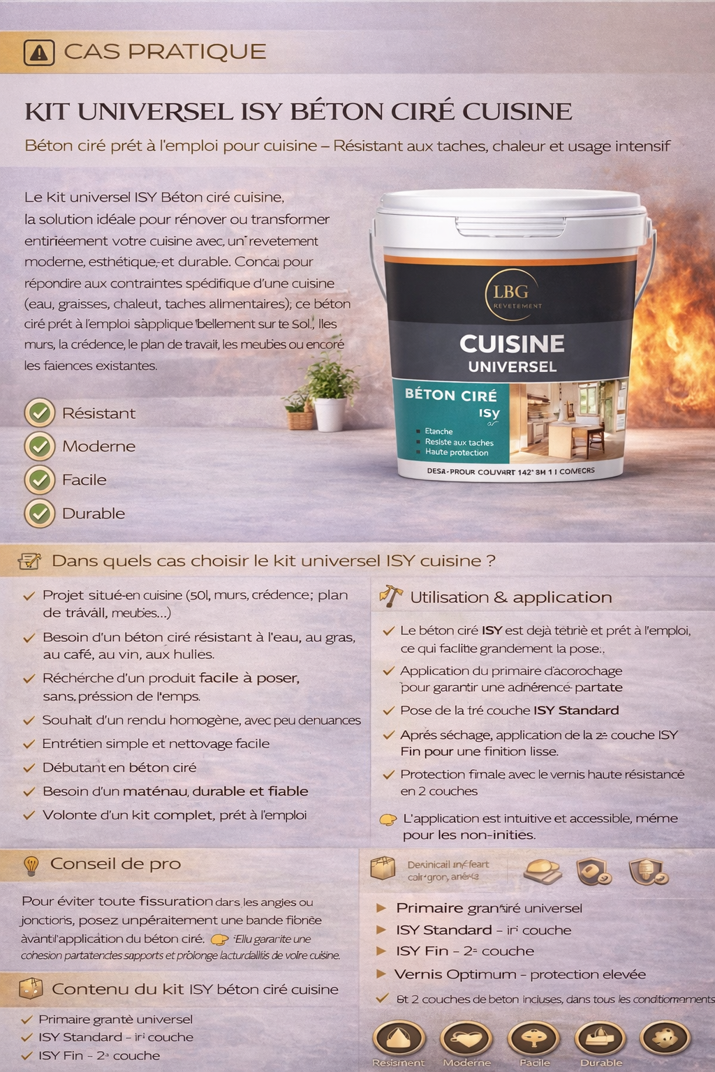 Béton ciré cuisine – Kit universel ISY prêt à l’emploi pour sol, murs, crédence et plan de travail