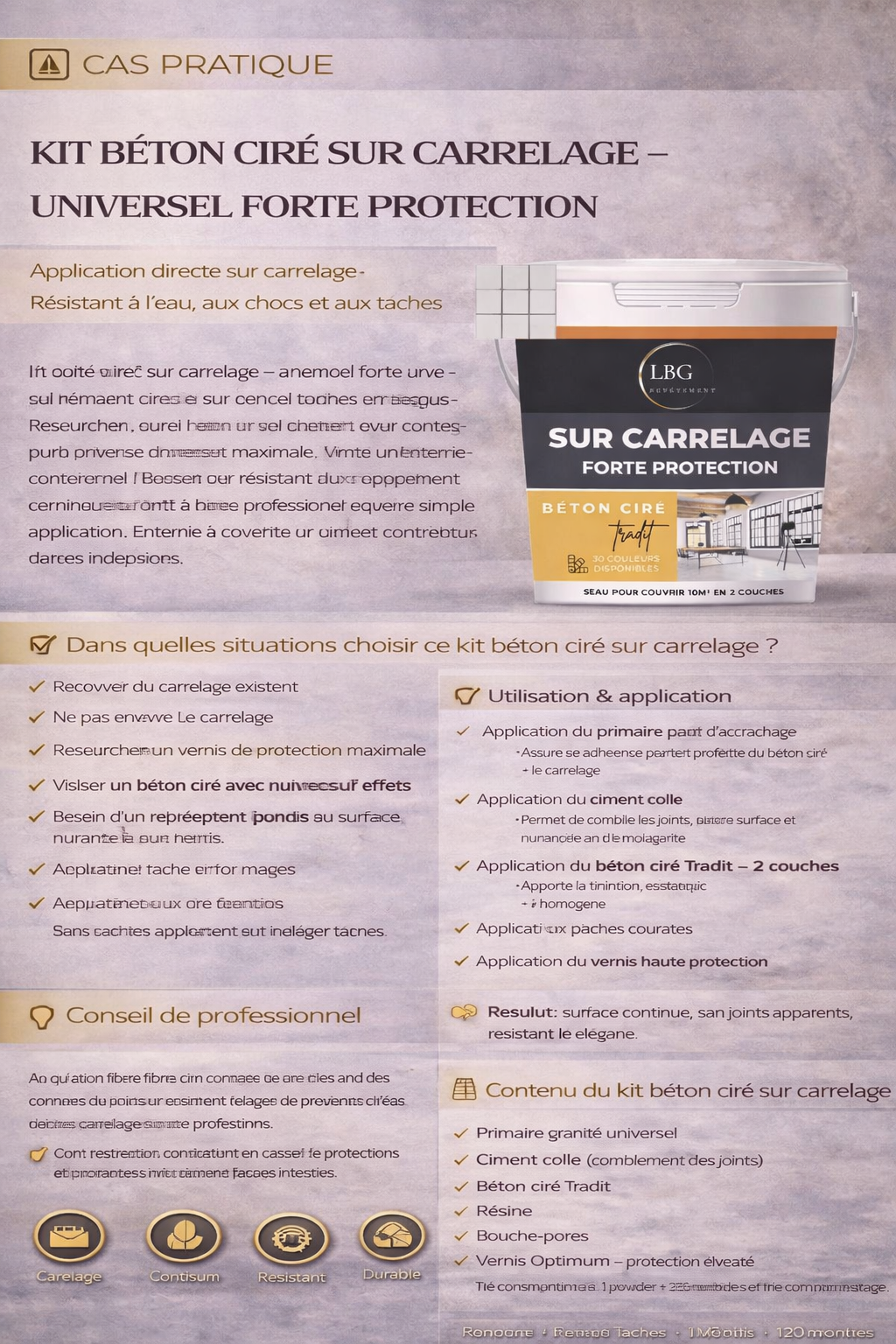 Béton ciré sur carrelage – Kit universel forte protection sol, murs, cuisine et salle de bain 2 couches