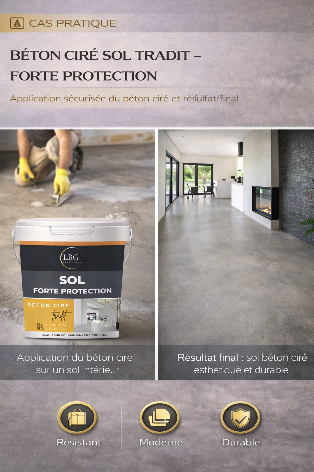 Béton ciré sol – Kit complet Tradit forte protection pour sols intérieurs lbgrevetement