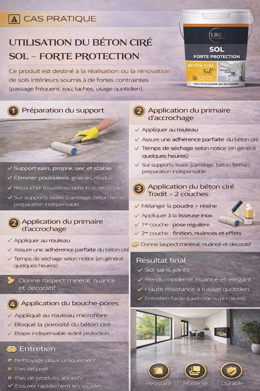 Béton ciré sol – Kit complet Tradit forte protection pour sols intérieurs lbgrevetement