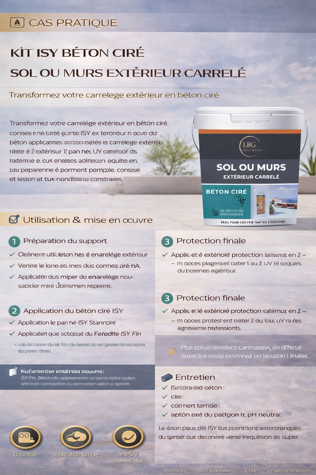 Kit ISY Béton Ciré Extérieur sur Carrelage – Sols et murs extérieurs