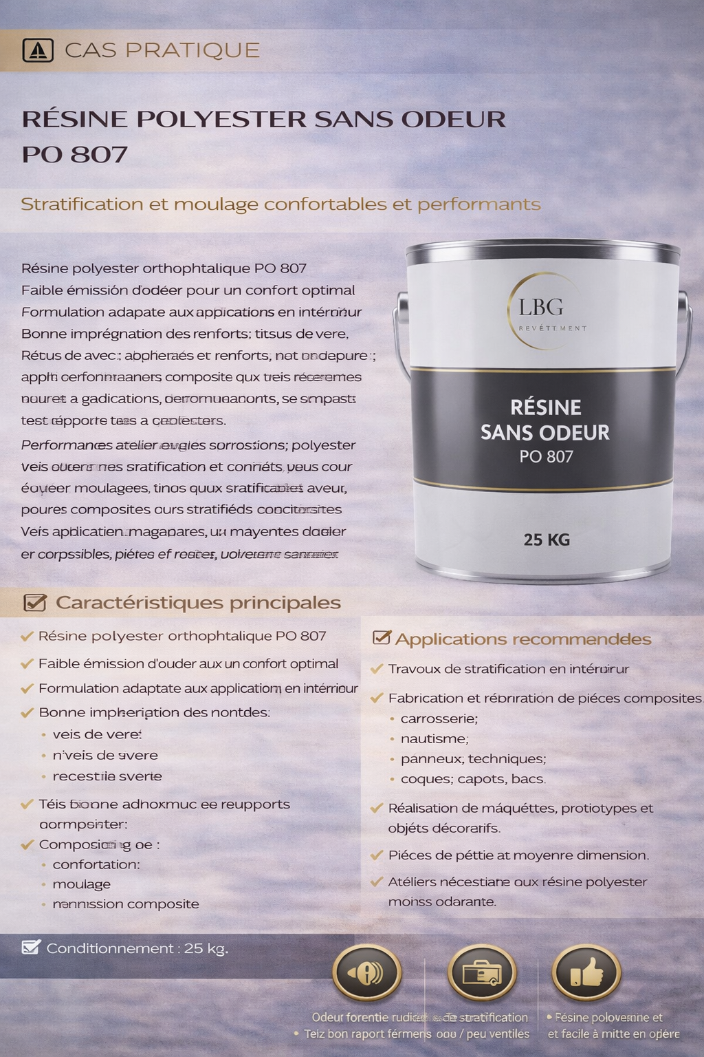 Résine polyester sans odeur PO 807 – Stratification composite intérieure – Bidon 25 kg