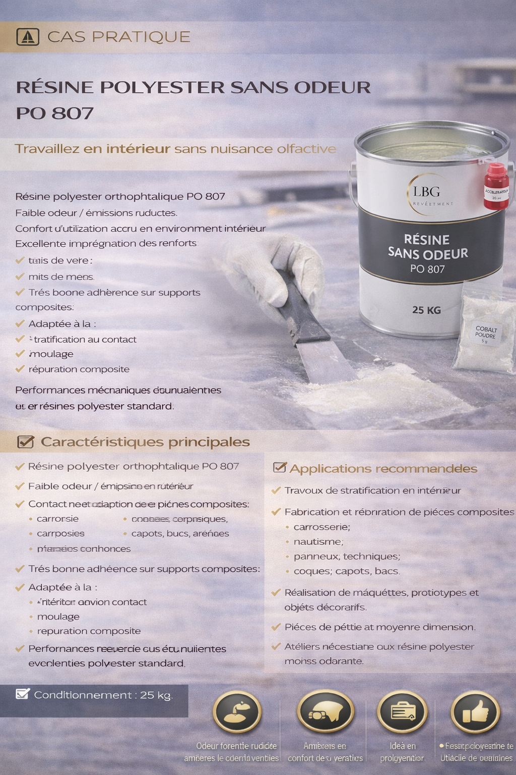 Résine polyester sans odeur PO 807 – Stratification composite intérieure – Bidon 25 kg