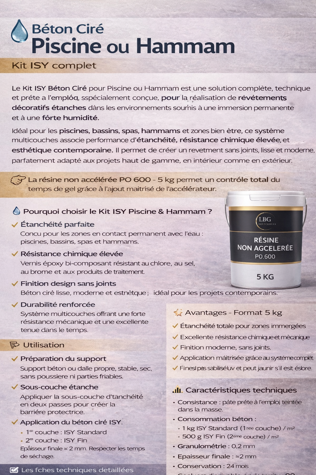 Kit ISY Béton Ciré Piscine & Hammam – Étanchéité totale et vernis époxy résistant chlore & sel