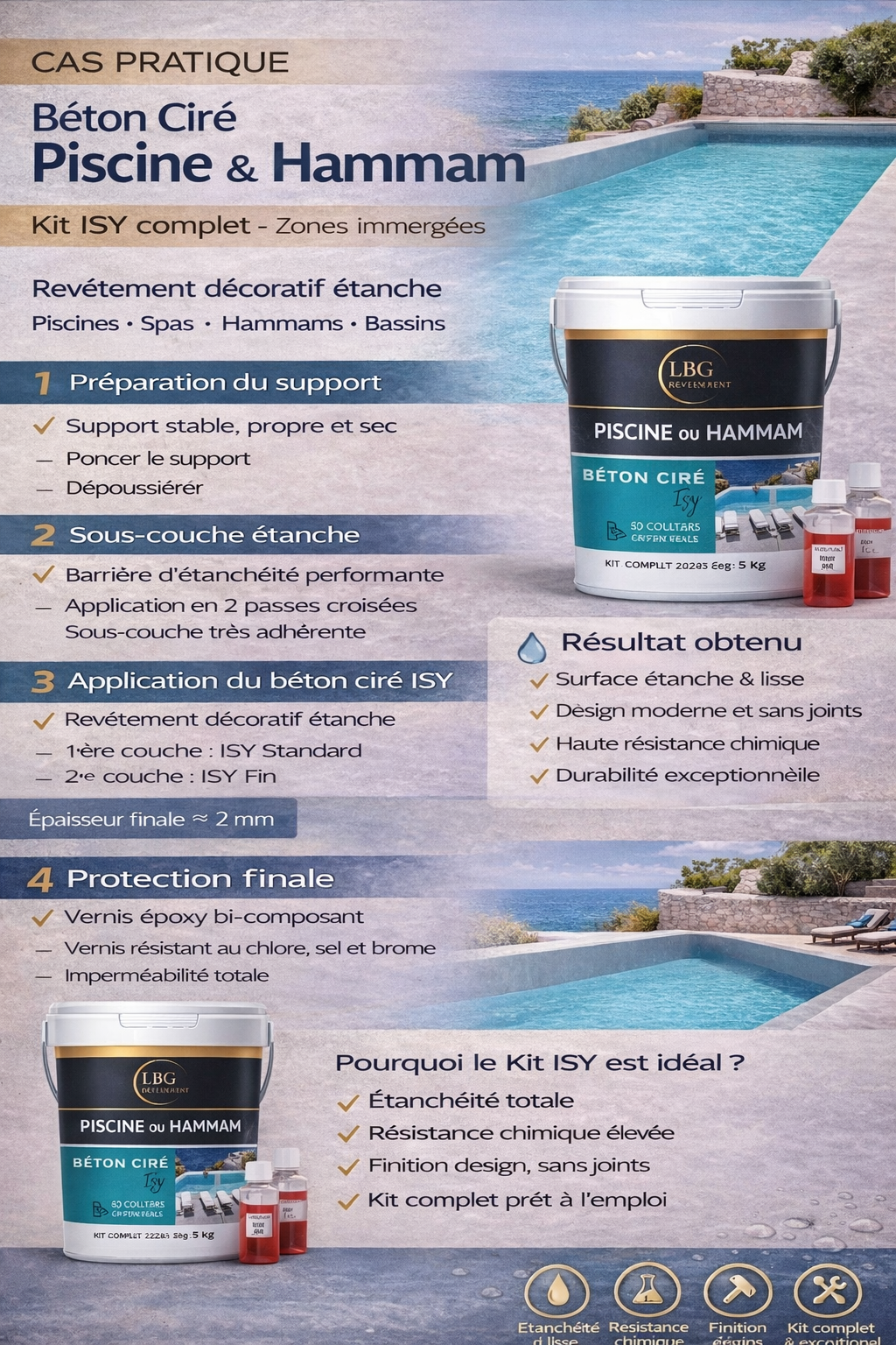 Kit ISY Béton Ciré Piscine & Hammam – Étanchéité totale et vernis époxy résistant chlore & sel