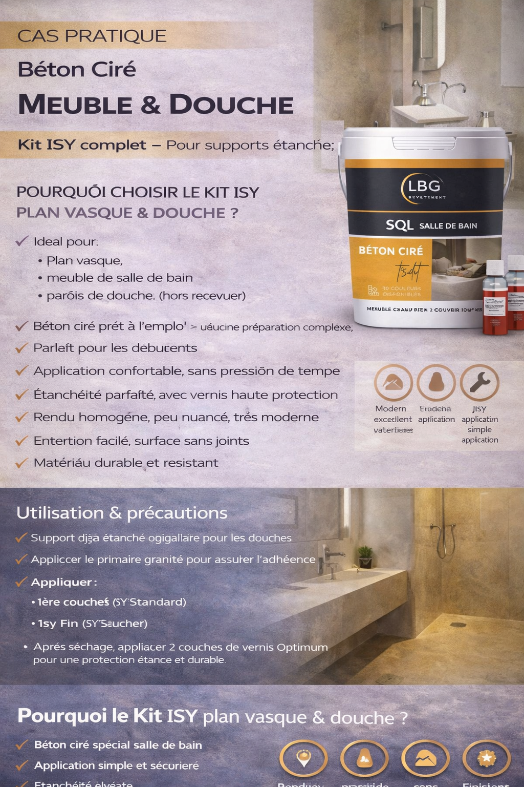 Kit ISY béton ciré plan vasque et douche – Prêt à l’emploi, étanche et facile à appliquer