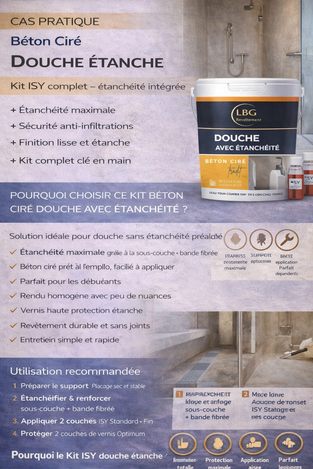 Kit béton ciré salle de bain universel ISY – Prêt à l’emploi, étanche et facile à appliquer lbgrevetement