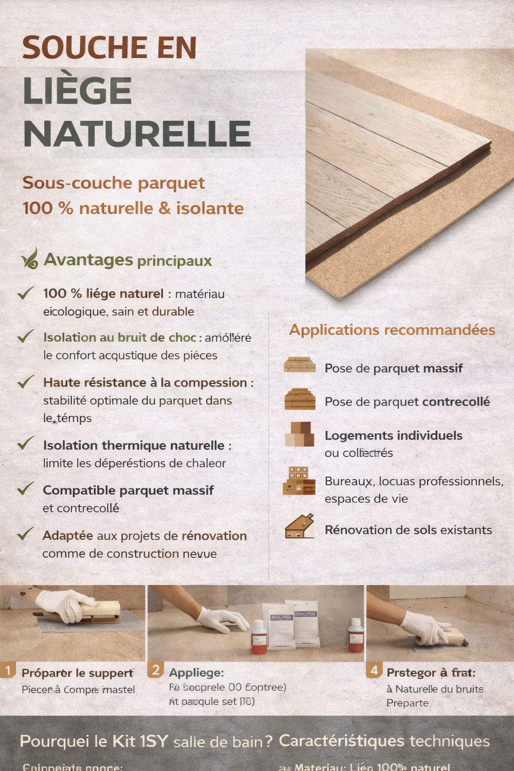 Sous-couche liège 100 % naturel pour parquet massif et contrecollé rouleau de 10 m² lbgrevetement