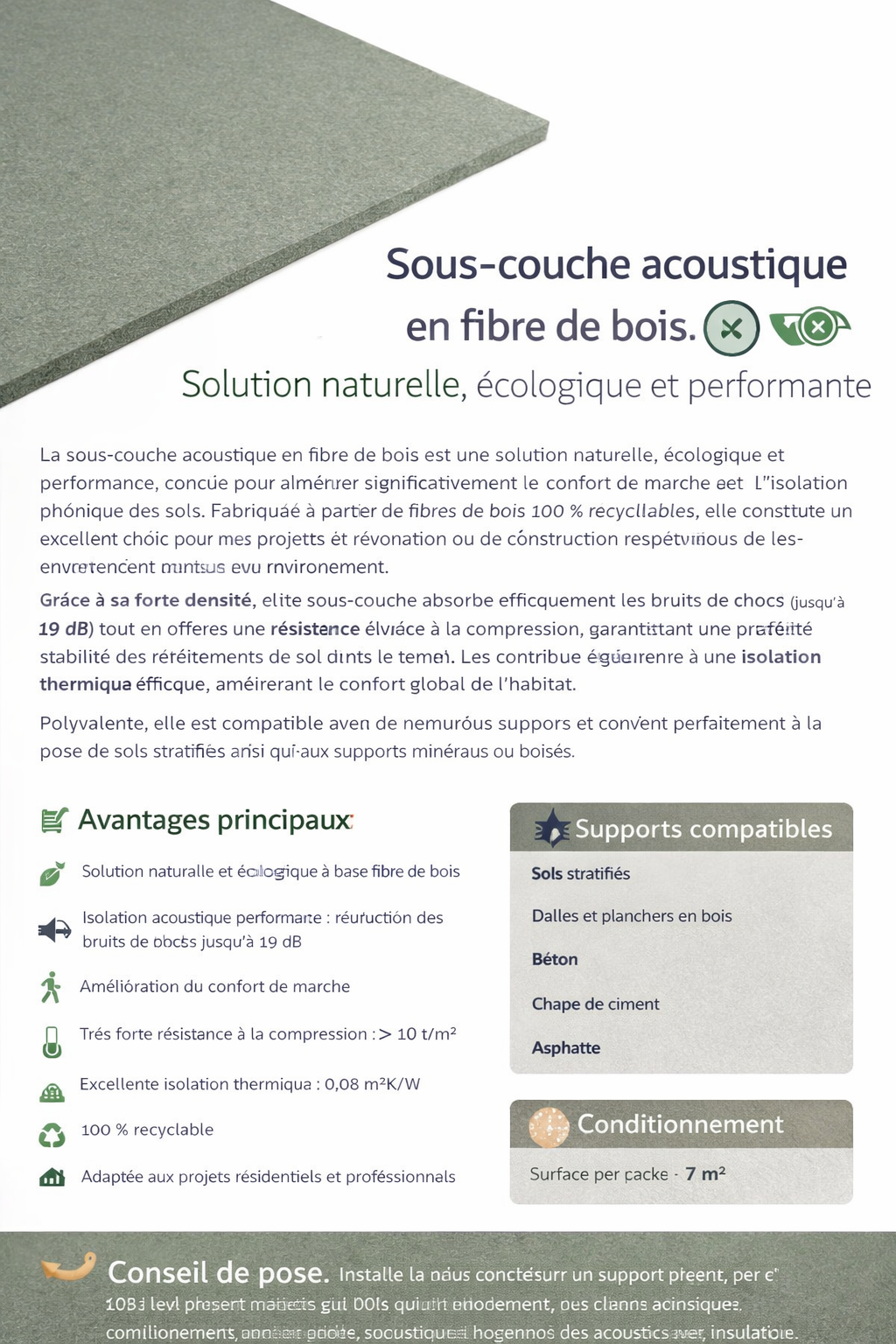 Sous-couche acoustique en fibre de bois 4 mm – Isolation phonique et confort de marche lbgrevetement