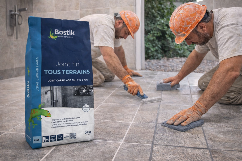 Mortier joint carrelage gris hydrofuge – Joints fins 1 à 6 mm – Sols & plaquettes de parement