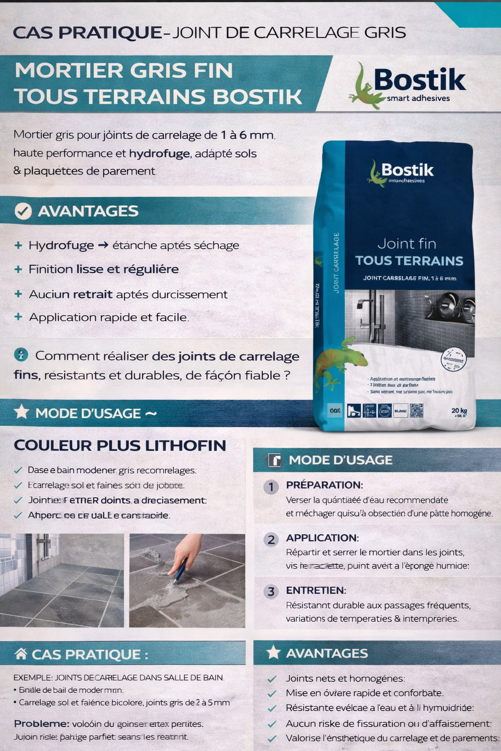 Mortier joint carrelage gris hydrofuge – Joints fins 1 à 6 mm – Sols & plaquettes de parement