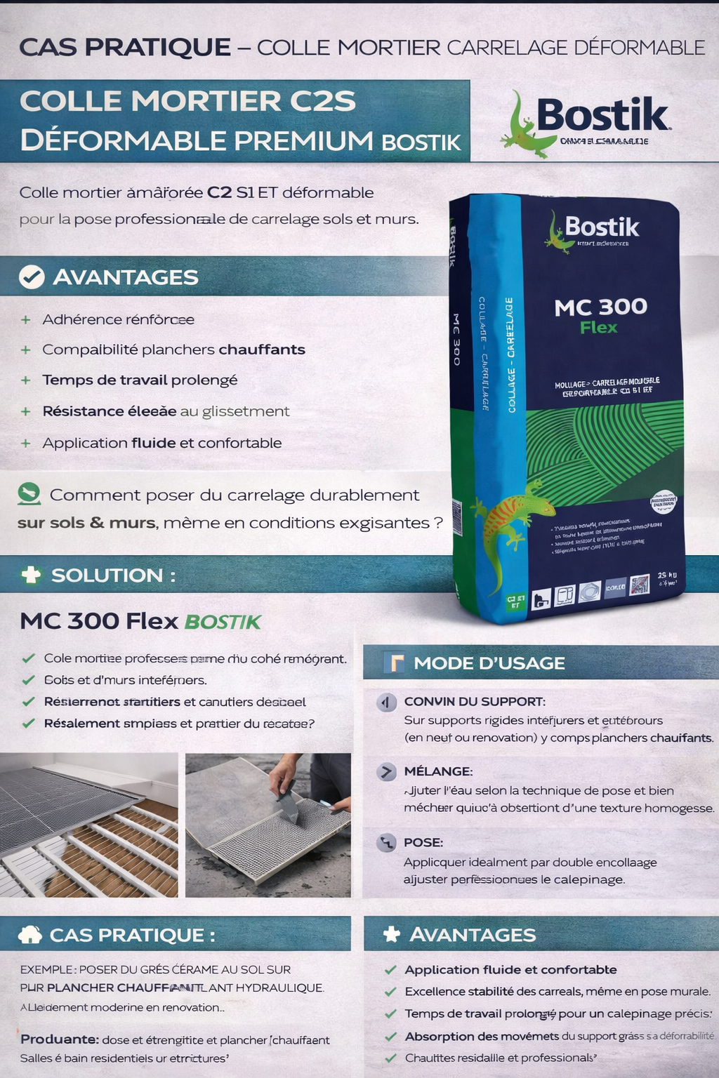 Colle mortier carrelage grise déformable premium C2S – Temps ouvert allongé – Plancher chauffant – 25 kg