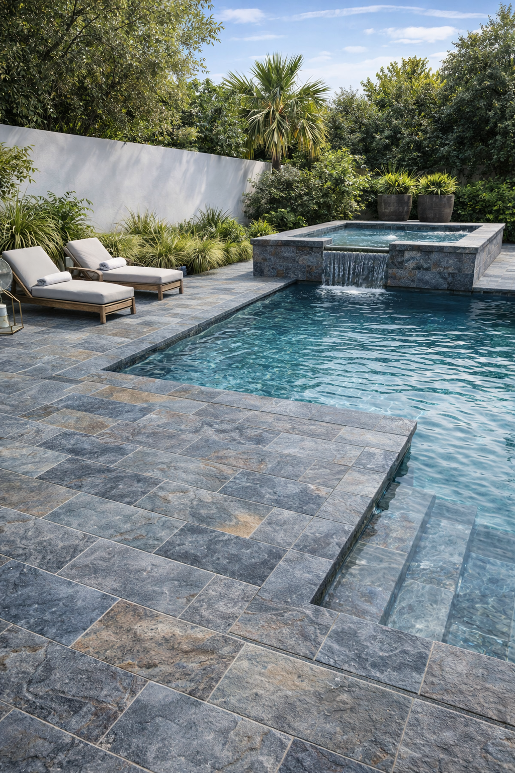 Carrelage antidérapant aspect pierre Piedra de Bali Blue mat 33 × 60 cm – Sol et mur intérieur / extérieur lbgrevetement
