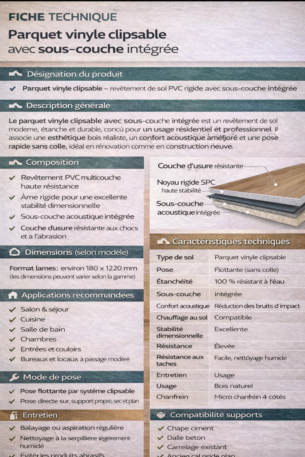Parquet Vinyl Mantaro Hay mat 23,2x153,2 cm lbgrevetement
