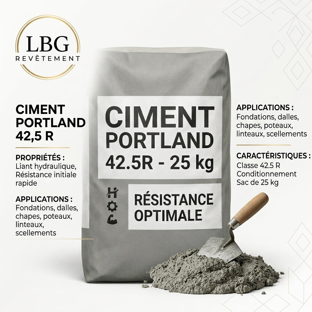 Ciment Portland 42,5 R 25 kg - Résistance Optimale pour Vos Projets de Construction lbgrevetement