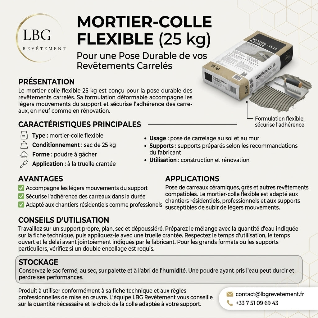 Mortier Colle Flexible 25 kg - Adhérence Maximale pour Revêtements Exigeants lbgrevetement