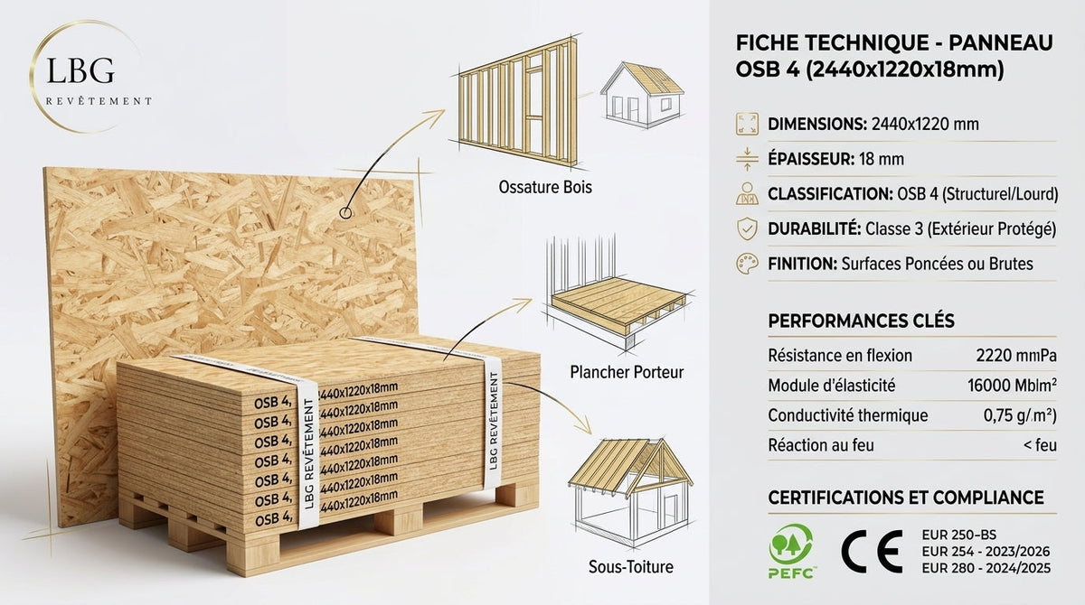 Panneau OSB 4 2440x1220x18mm - Résistance Maximale pour Vos Projets de Construction lbgrevetement