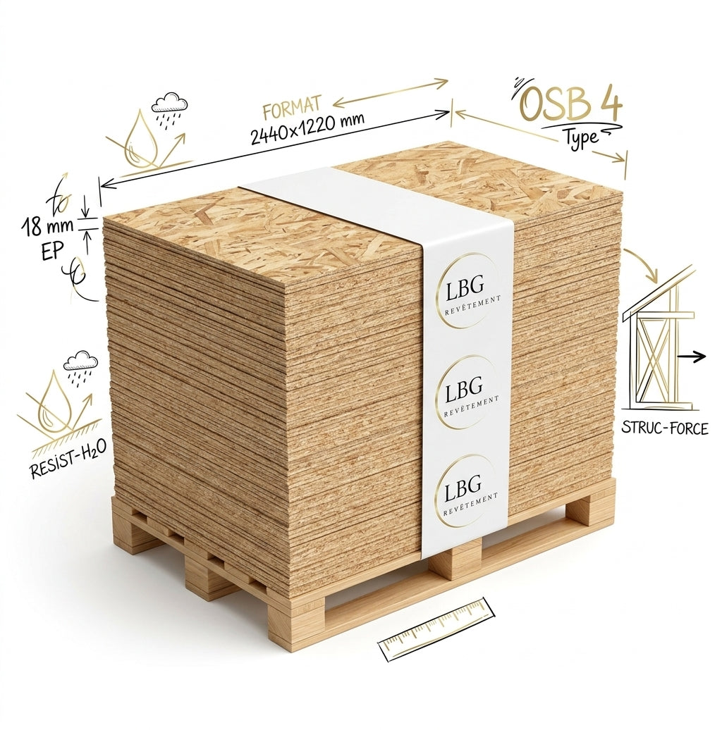 Panneau OSB 4 2440x1220x18mm - Résistance Maximale pour Vos Projets de Construction lbgrevetement