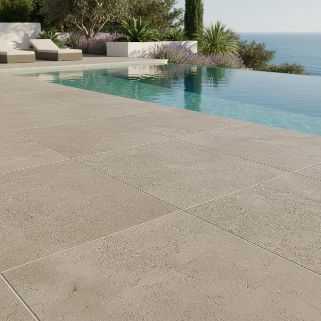 Carrelage sol extérieur et intérieur antidérapant aspect pierre Modula Portobello Taupe 100x100 cm lbgrevetement
