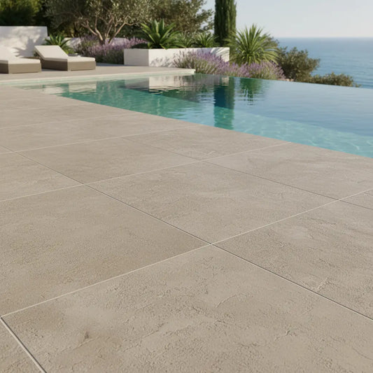 Carrelage sol extérieur et intérieur antidérapant aspect pierre Modula Portobello Taupe 100x100 cm lbgrevetement