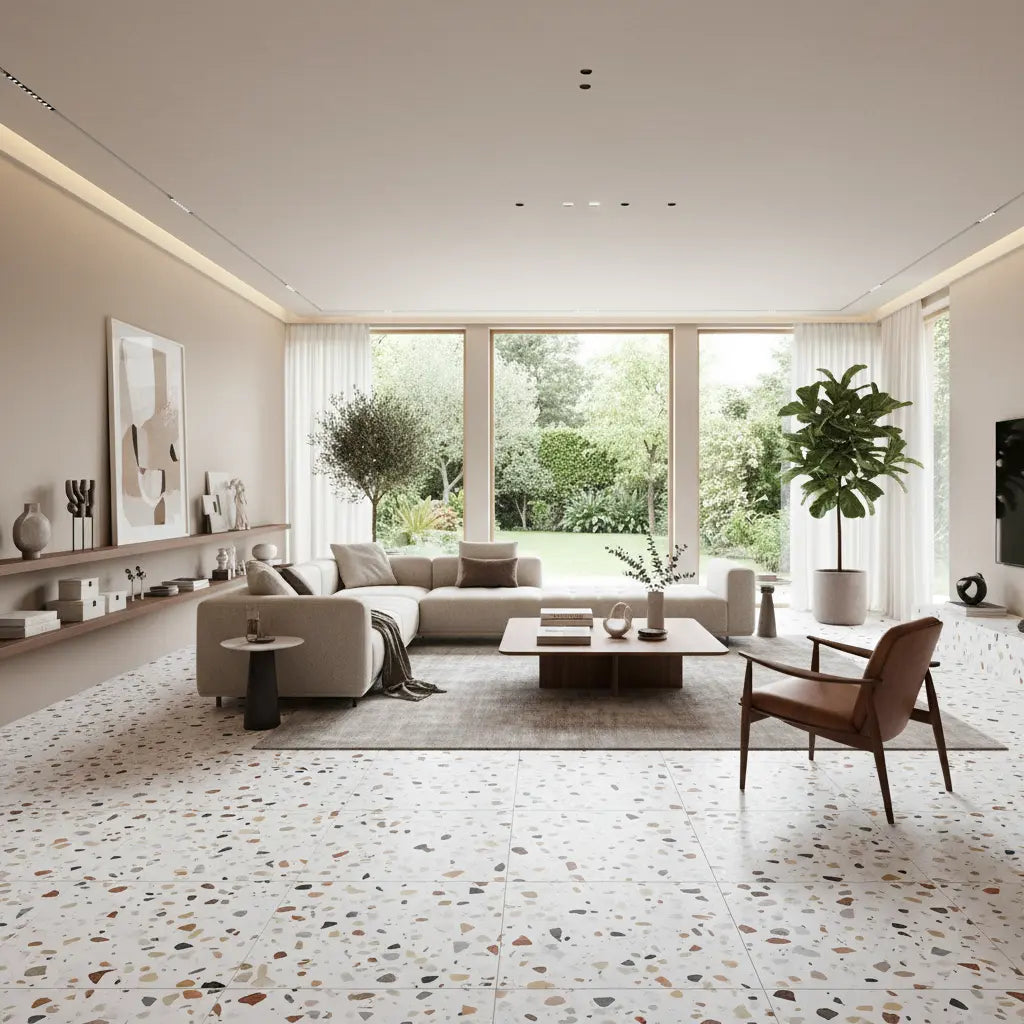 Carrelage aspect terrazzo Microcosmi granito mat 80x80 cm lbgrevetement