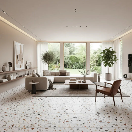 Carrelage aspect terrazzo Microcosmi granito mat 80x80 cm lbgrevetement