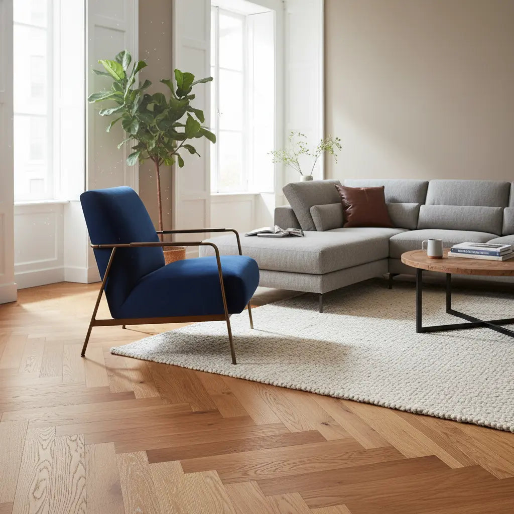 Parquet massif Point de Hongrie Cognac prenium vernis mat 14x90 cm lbgrevetement