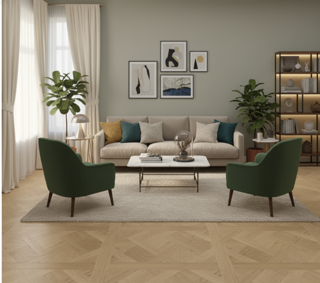 Parquet contrecollé Dalle de Versailles Chambord invisible vernis mat 100x100 cm