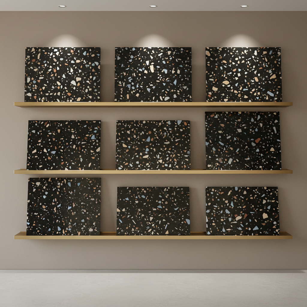 Carrelage sol et mur aspect terrazzo Gemstone black brillant 60x120 cm