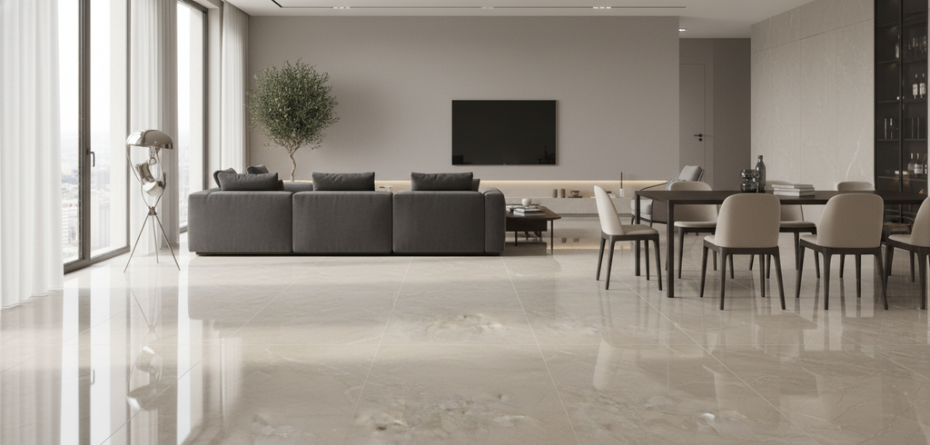 Carrelage sol et mur aspect marbre Kuartz beige poli 60x120 cm