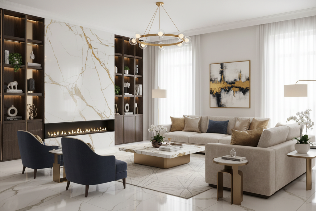 Carrelage sol et mur aspect marbre Storm Lux White poli 60x120 cm