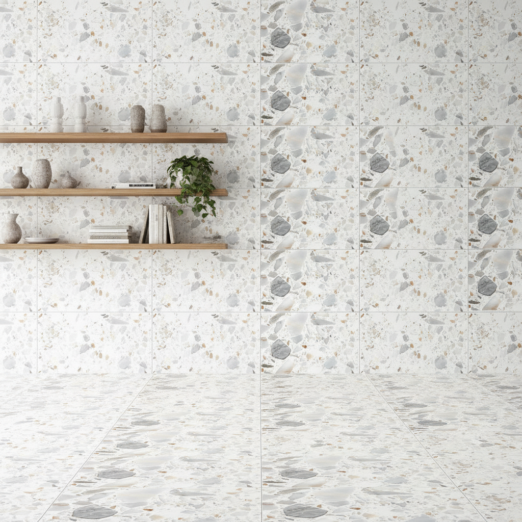 Carrelage Terrazzo mur et sol New Calacatta adoucie 60x60 cm
