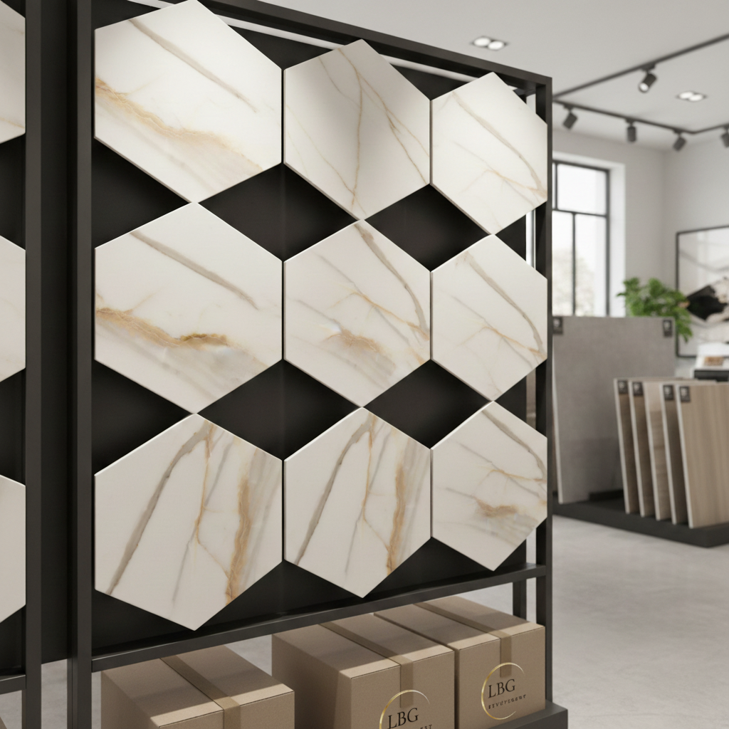 Carrelage Hexagonal Sol & Mur – Calacatta Gold Mat – 28,5 × 33 cm