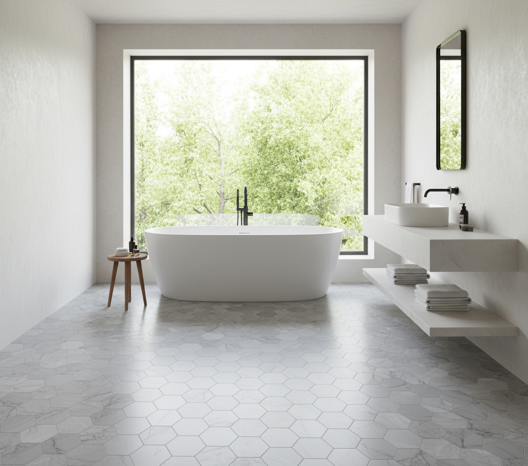 Carrelage Hexagonal Sol & Mur – Dark Bardiglio Mat – 17,5 × 20 cm