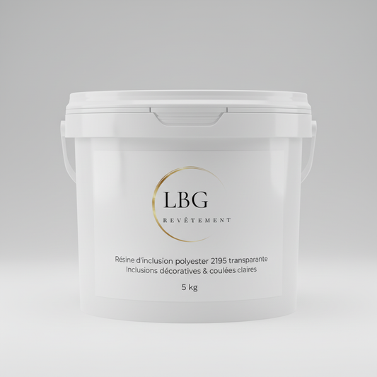 Résine d’inclusion polyester 2195 transparente – Coulée décorative & inclusions – 5 kg lbgrevetement