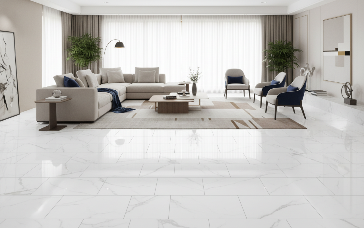 Carrelage sol-mur intérieur aspect marbre blanc marbré Statuary Mat 30x60 cm