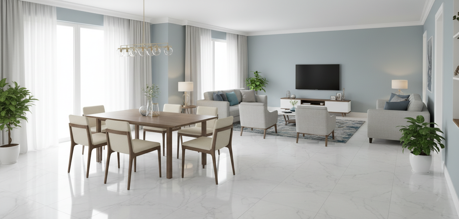 Carrelage aspect marbre Savanna White poli 60x120 cm – Sol et mur intérieur élégant