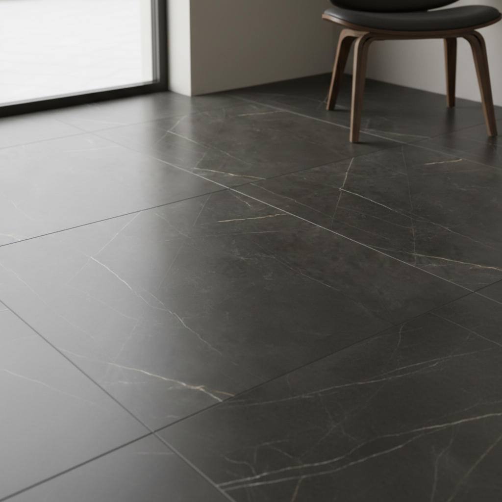 Carrelage aspect marbre Vernezza Negro mat 80x80 cm – Grès cérame sol et mur lbgrevetement