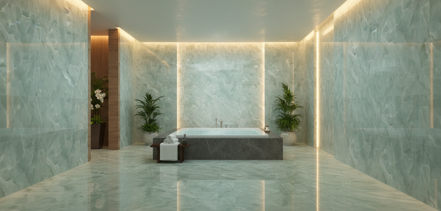 Carrelage aspect marbre Onyx jade poli 60x120 cm