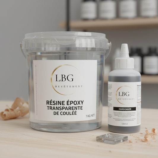 Résine époxy transparente de coulée – 1 kg | Haute transparence & finition cristal lbgrevetement