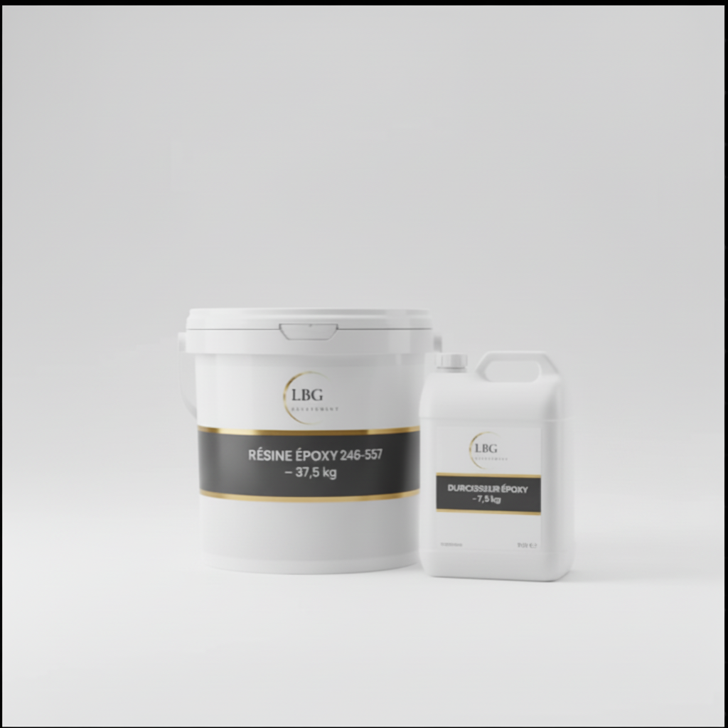 Résine Époxy 246-557 (Composant A) avec son durcisseur (Composant B). 50 kg au  (37,5 kg + 7.5 kg ) lbgrevetement