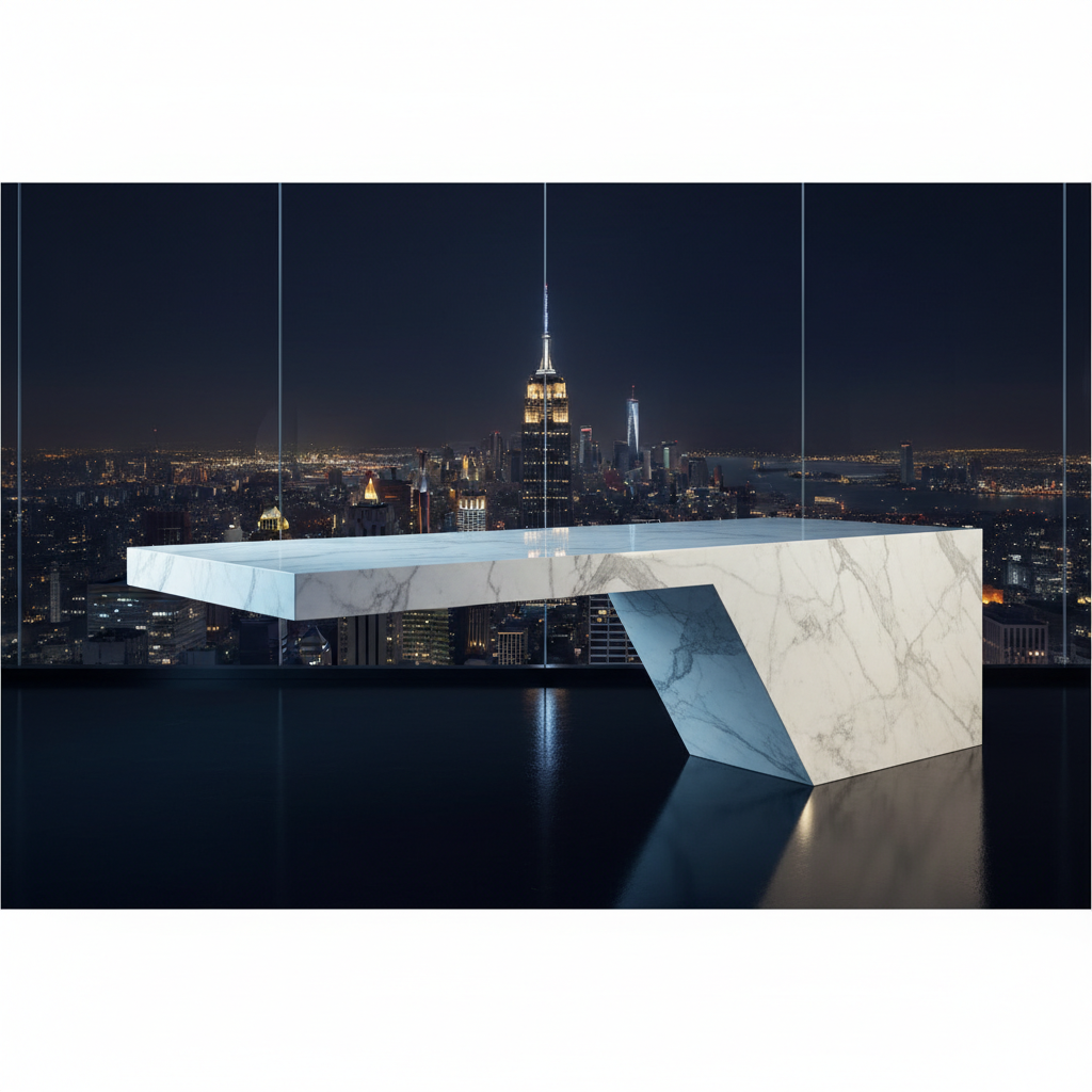 Bureau de Direction en Marbre de Carrare Blanc - Design Monolithique & Asymétrique lbgrevetement